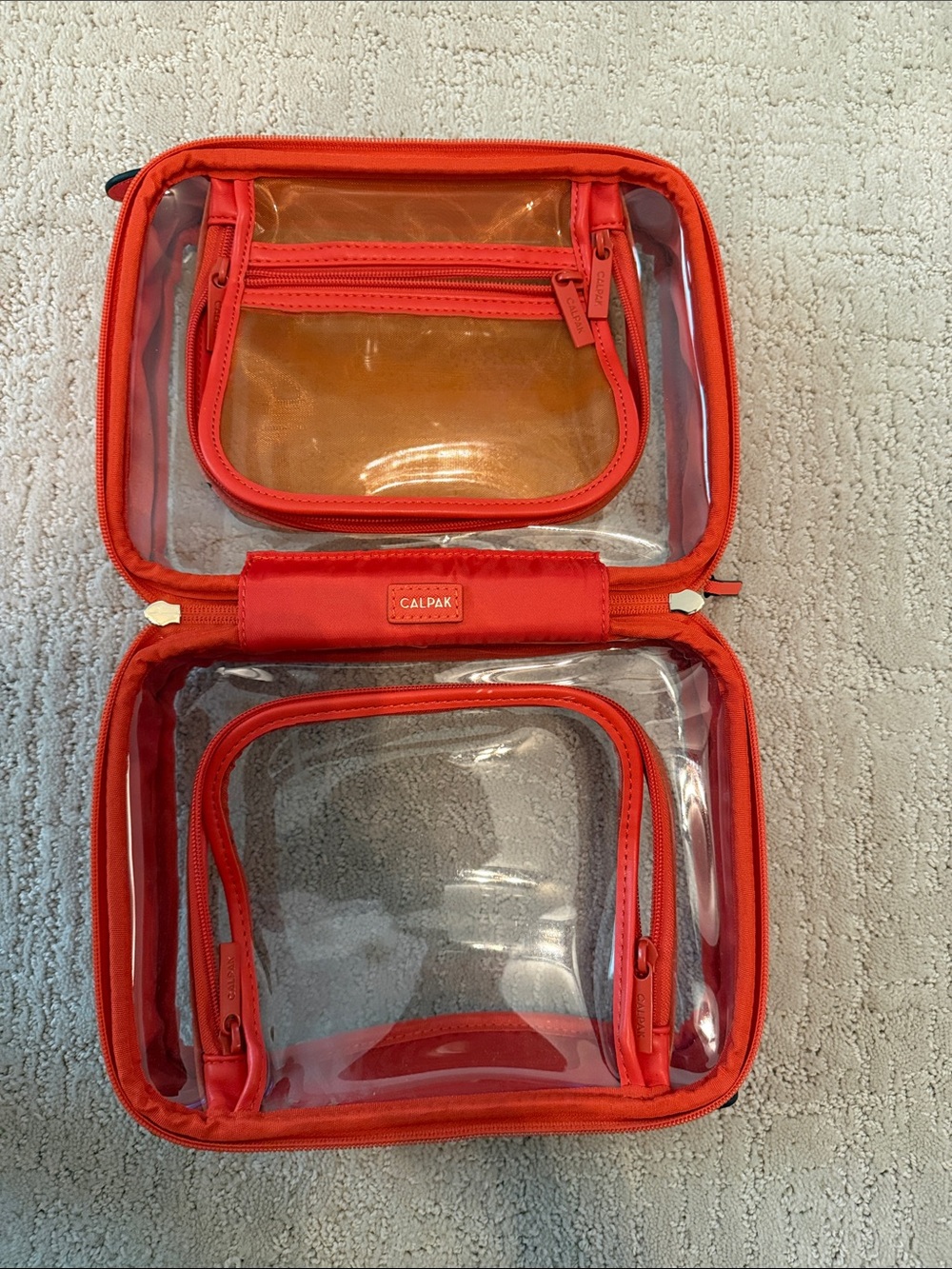 Calpak Clear Top Cosmetic Case in Red-Orange - Picture 2 of 4